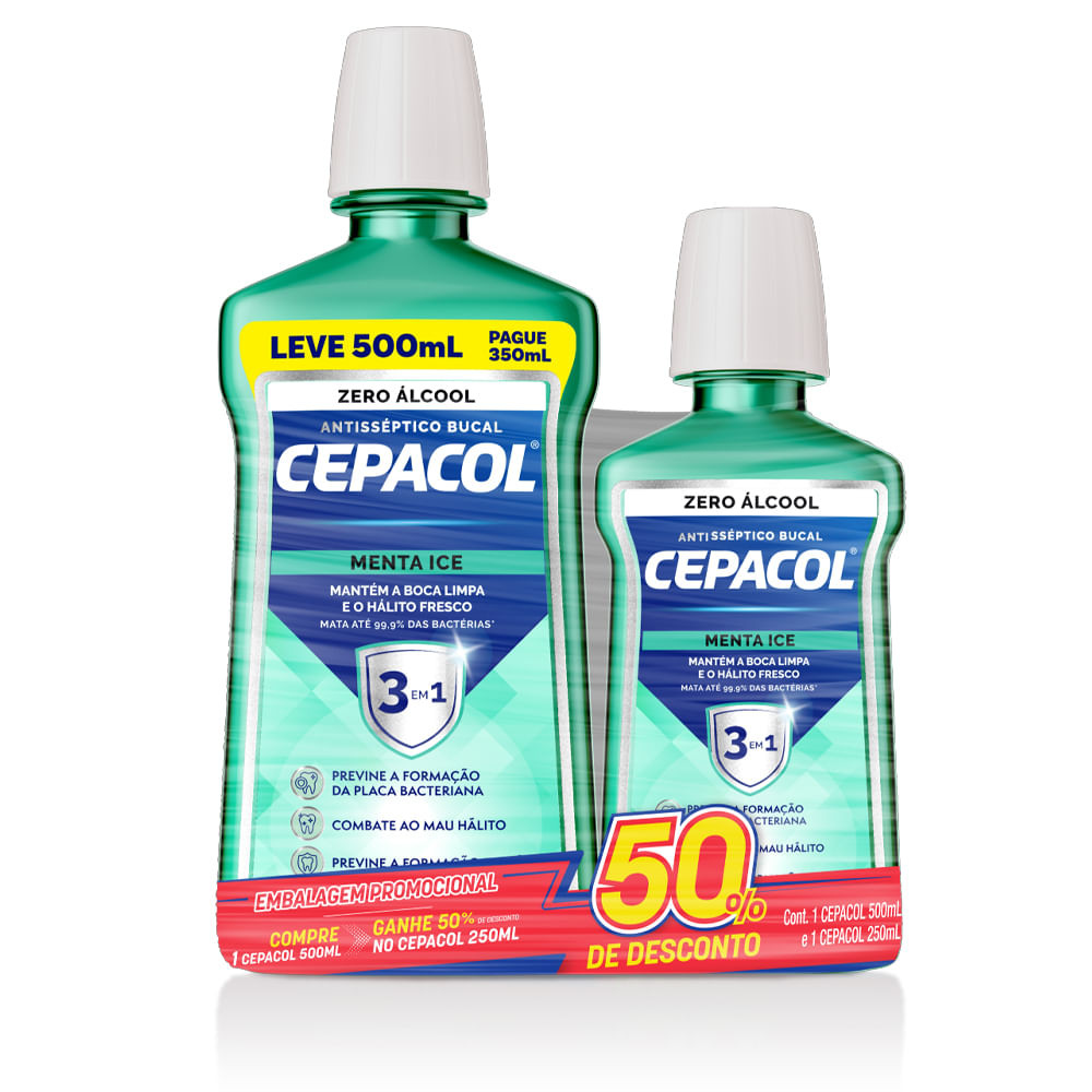 Kit Antisséptico Bucal Cepacol Menta Ice 500ml + 250ml - Health