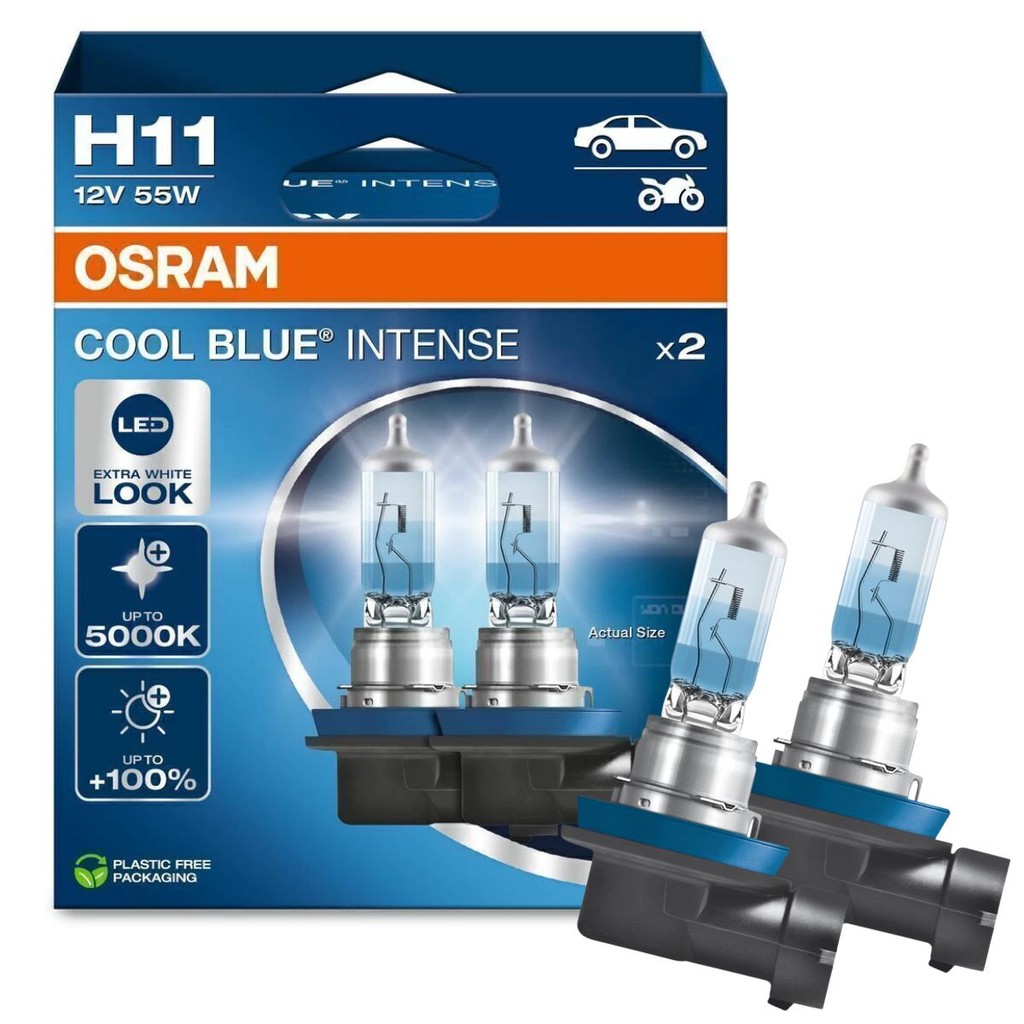 Par Lâmpada Osram H11 55W 12V Halógena Cool Blue Intense Luz Branca Xenon Farol Carro Potente Automotiva