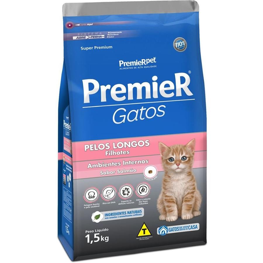 Ração Seca Premier Gatos Ambientes Internos Salmão Para Gatos Filhotes Pelos Longos 1,5Kg em Oferta na Shopee