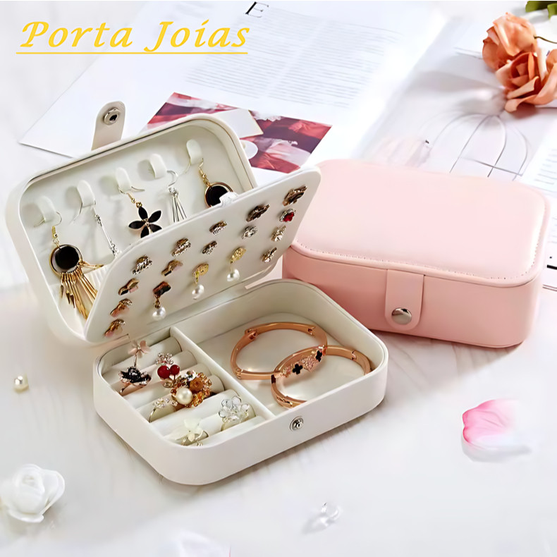 Porta Jóias Multi-Função Portátil De Couro Organizador De Duplo Compartimentos em Oferta na Shopee