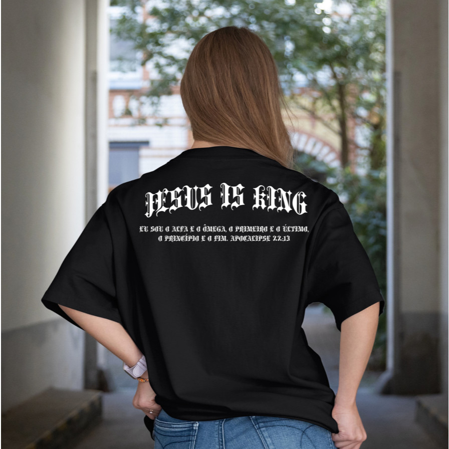 [Camiseta Premium em Algodão Puro]SISI Camiseta Oversized Jesus Is King Algodão Roupas feminina Academia Treino