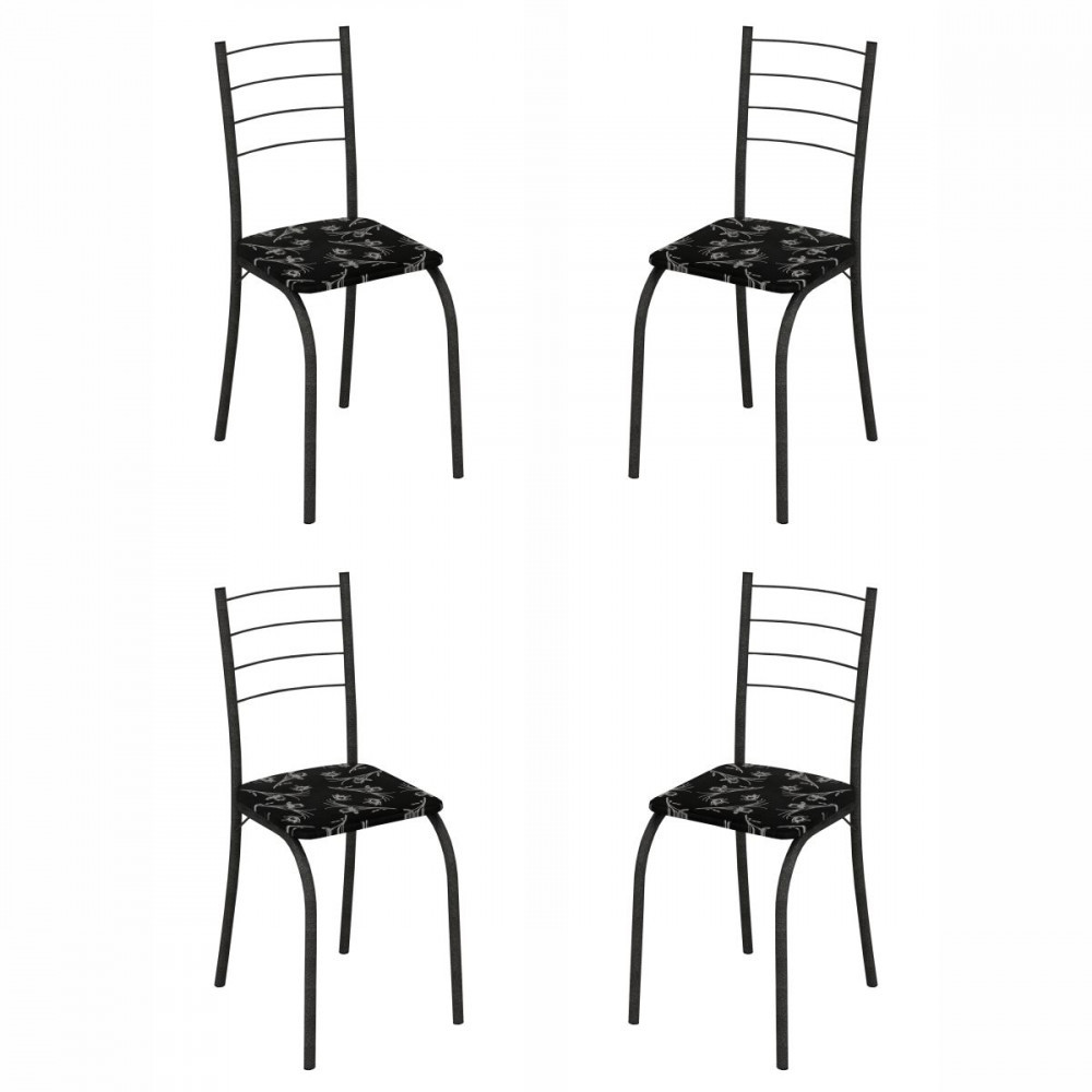 Conjunto de 4 Cadeiras Rio Martelado Grafite Assento Preto Lirio Teixeira em Oferta na Shopee