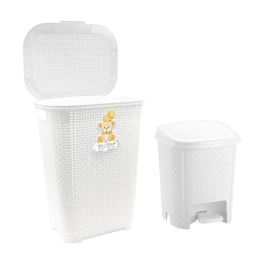 KIT Cesto Organizador Roupas 30l + LIXEIRA 6L  Infantil Bebê BRANCO em Oferta na Shopee