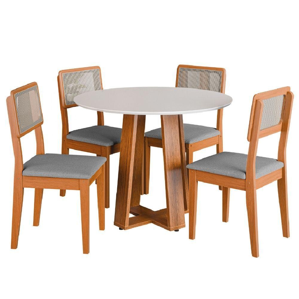 Conjunto Sala De Jantar Mesa Athenas Redonda 4 Cadeiras Santiago Dobuê Madeirado Cinza em Oferta na Shopee