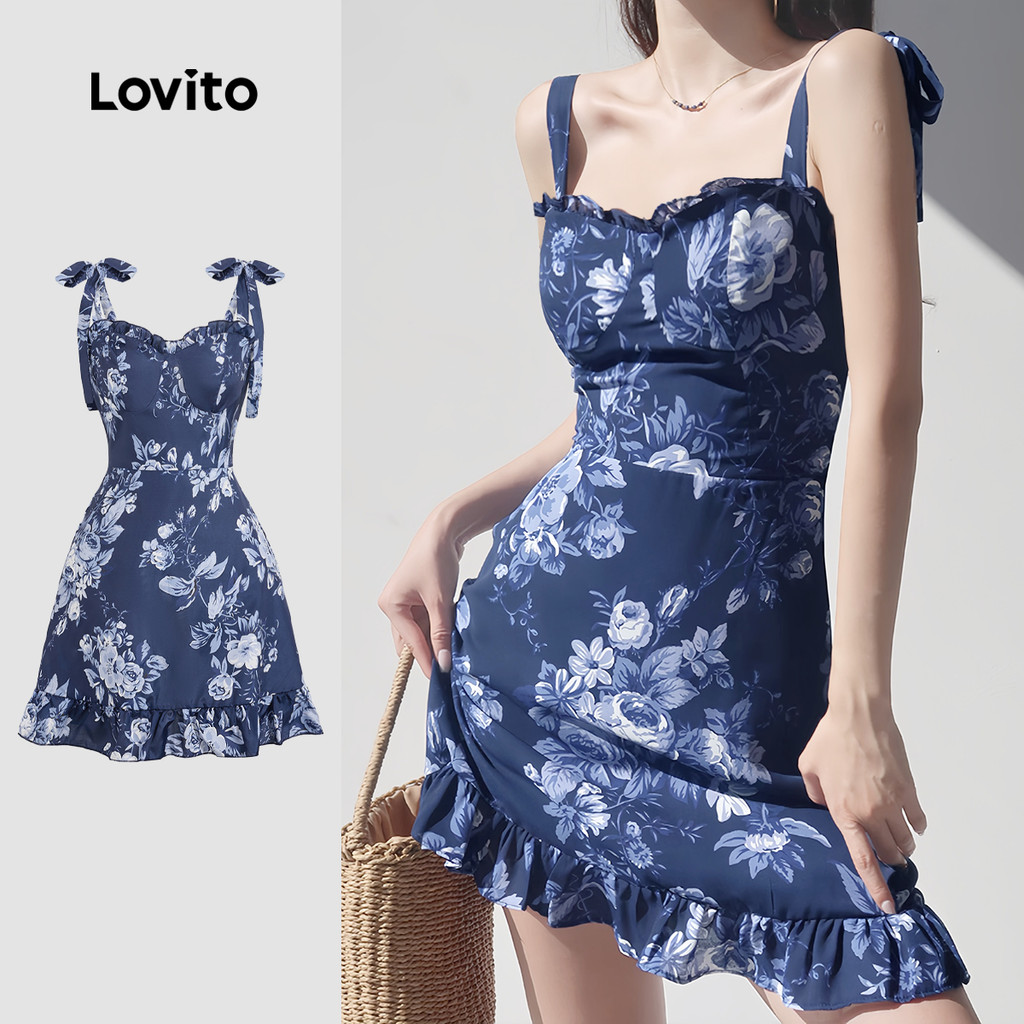 Lovito Vestido Casual De Verão/primavera Com Acabamento Em Alface E Cadarço Para Mulheres L137ED864 em Oferta na Shopee