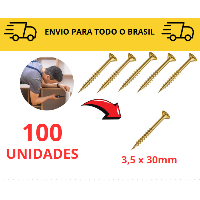 Kit 10 a 100 unidades Parafuso para Madeira Chipboard / Philips/ 3cm Parafusos / parafuso estrela
