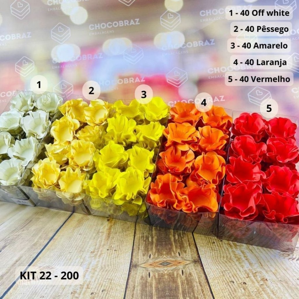 KIT 200 Forminhas De Doces Festa 5 Cores AMARELO + LARANJA + VERMELHO + PESSEGO + OFF WHITE em Oferta na Shopee