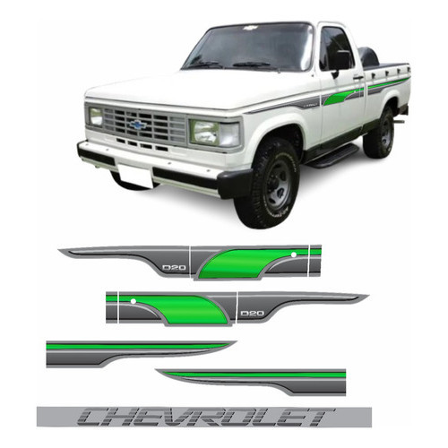 Adesivo Kit Faixas Lateral Chevrolet D20 1996 Verde Completo