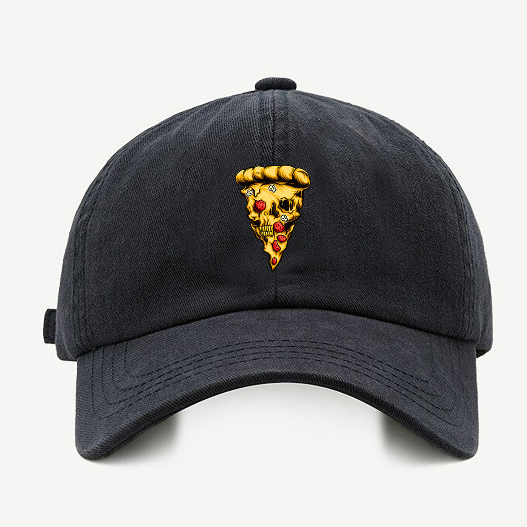 Bone baseball masculino preto Pizza ZombieCom regualgem cores bege e branco