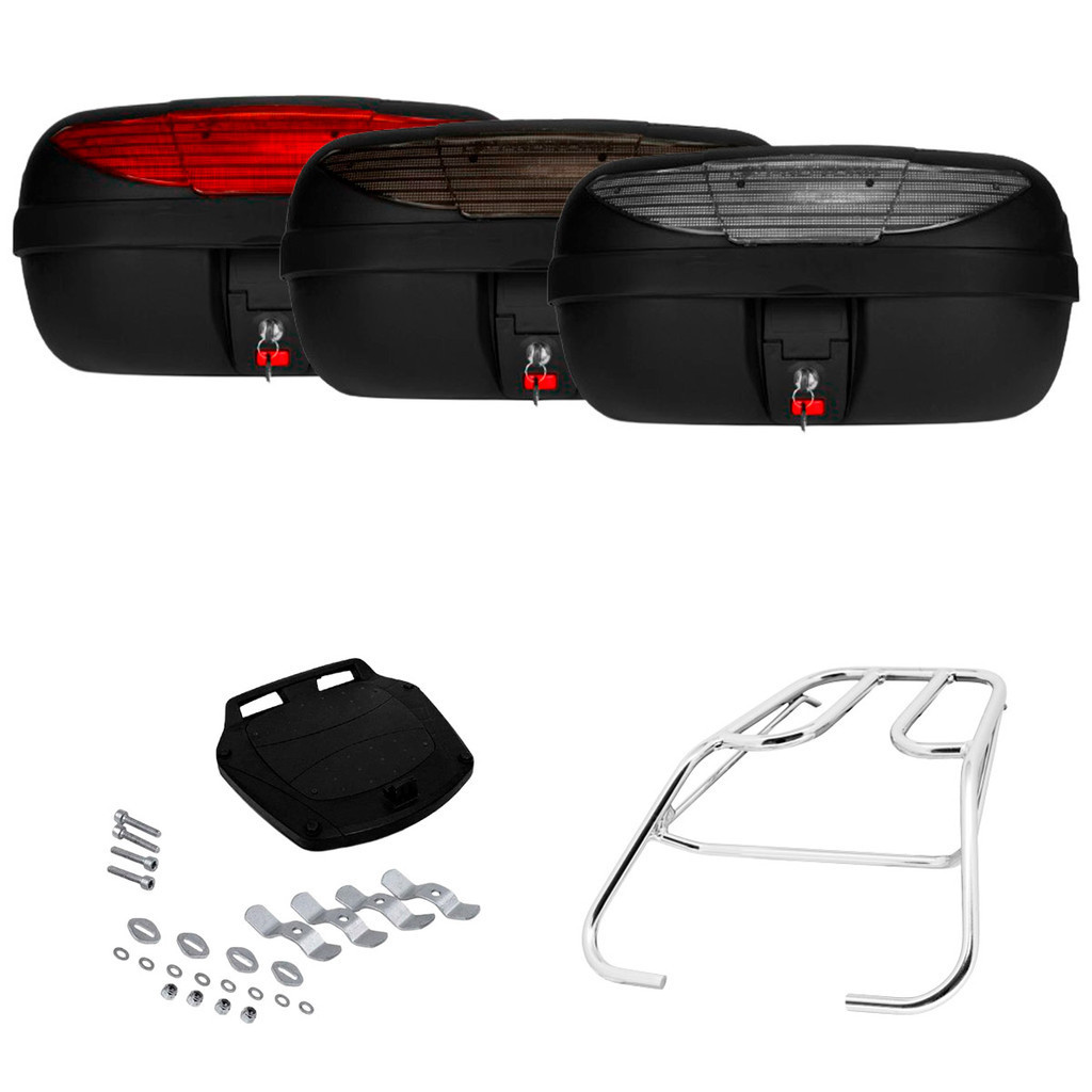 Bagageiro Cromado Para Moto Fan 125 150 2009 Titan 150 2009 Pro Tork + Bau Bauleto 45L em Oferta na Shopee