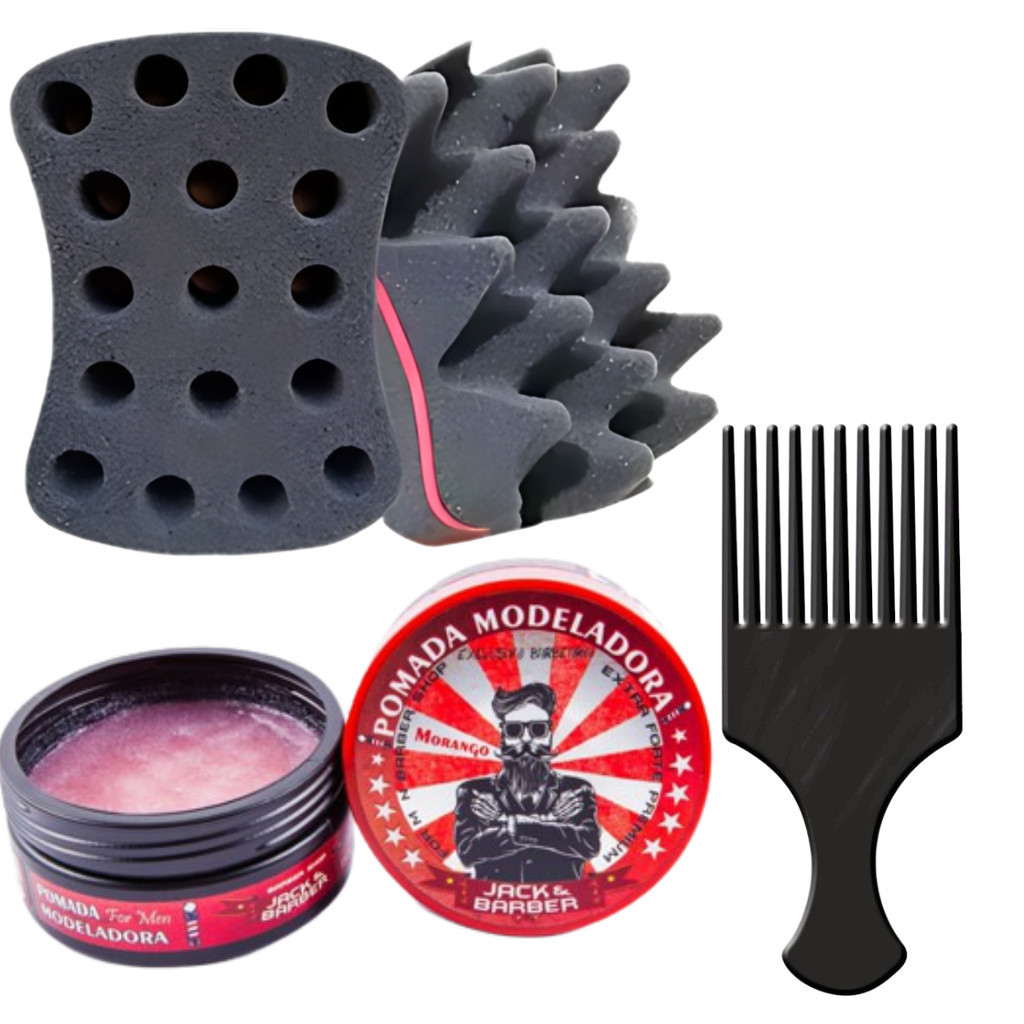 kit Esponja Nudred Dupla Enrolar Cabelos P M G + Cera + Pente Afro em Oferta na Shopee