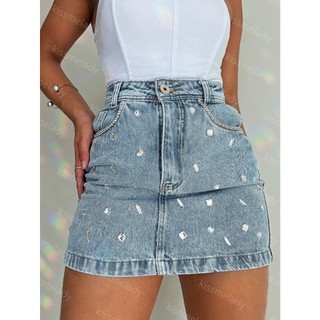 SainaOffece 5017 saia jeans com brilho feminina saia midi tecido grosso p 38 m 40 g 42 5017