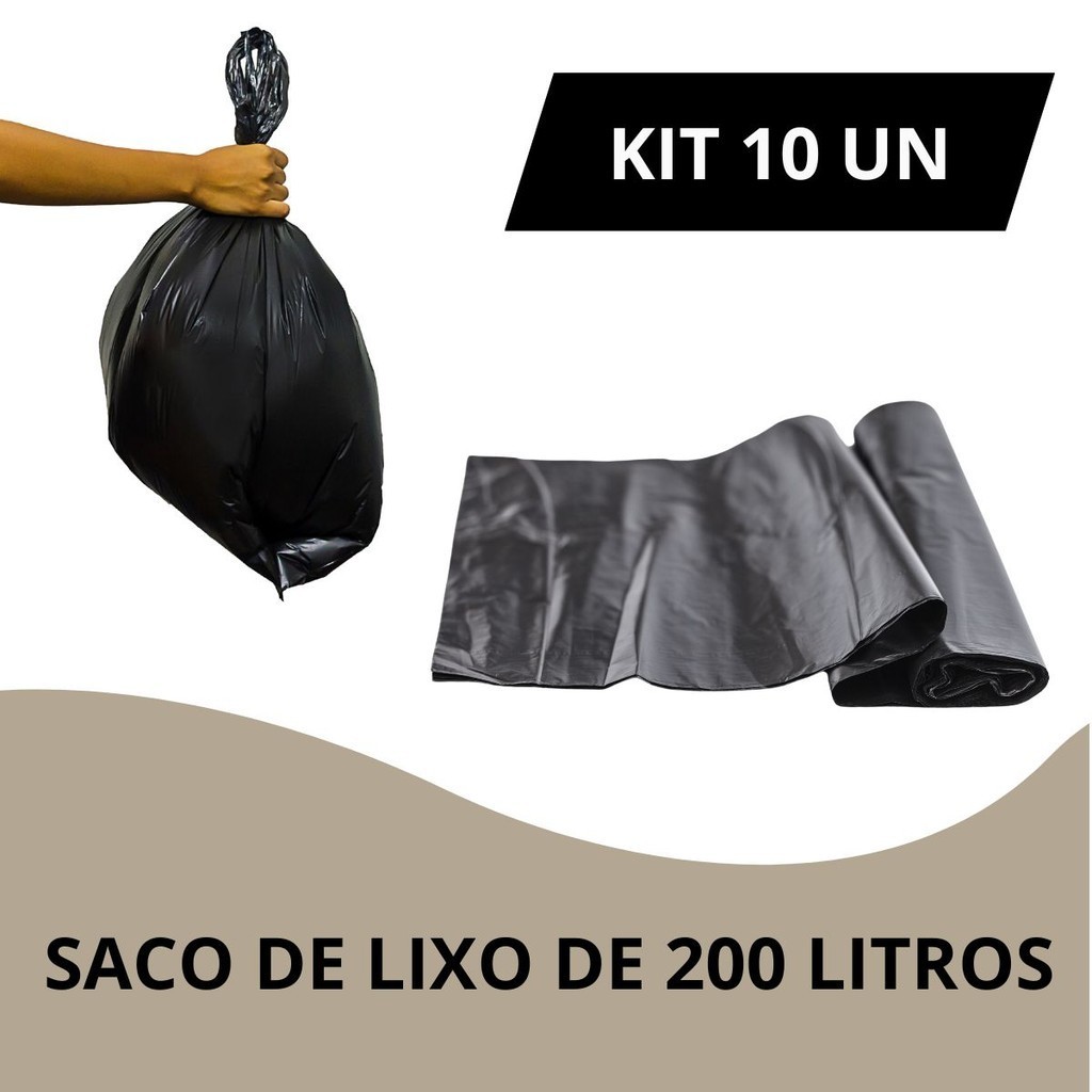 Saco de Lixo 200L Reforçado 10Un Super Resistente Boca Larga Para Descarte de Residuos Grandes