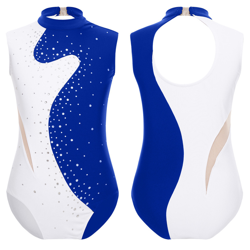 Rswnyirn Body Infantil Feminino Colorido Bloco Dança Collant Brilho Strass Sem Mangas Para Ginástica Rítmica