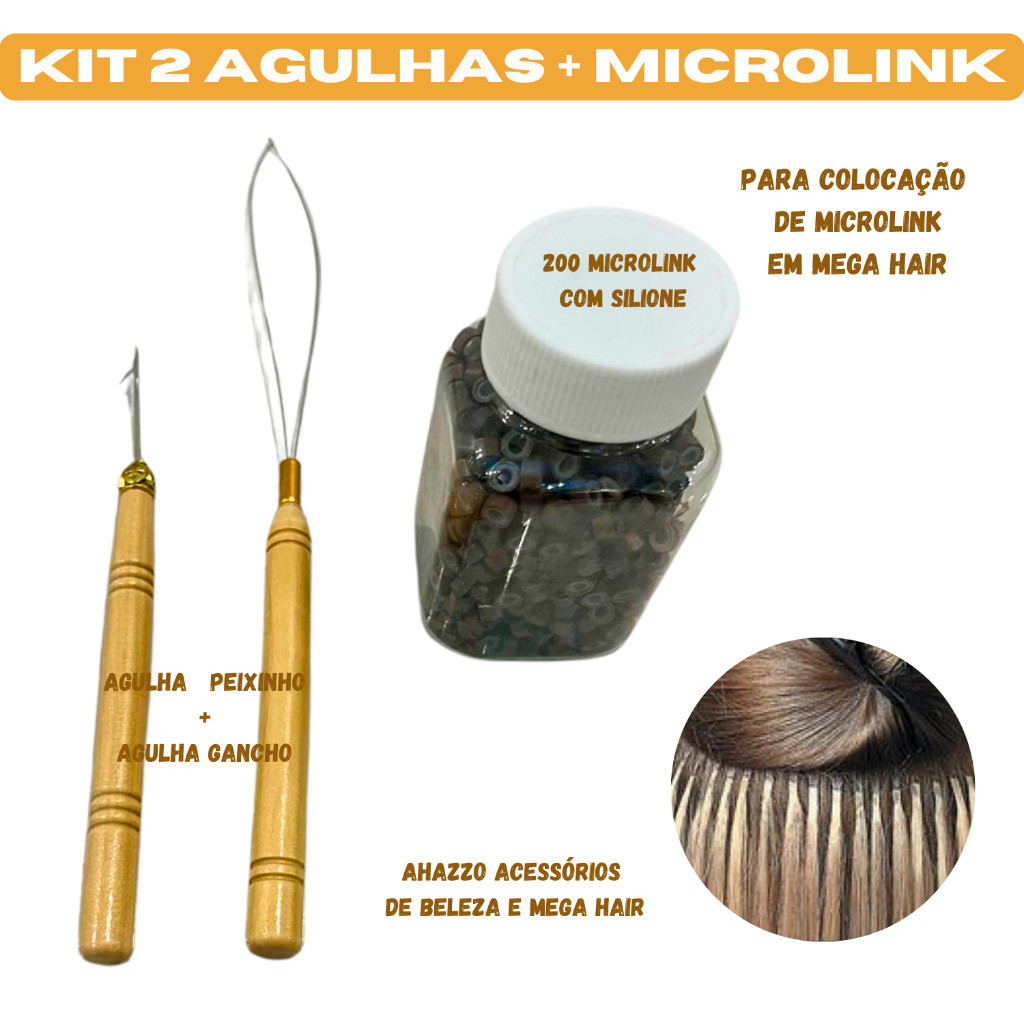 Kit Para Aplicação De Mega Hair 200 Microlinks Com Silicone + 2 Agulhas em Oferta na Shopee