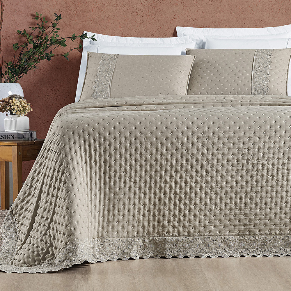 Colcha Cobre Leito King Size 3 Peças Percal 200 Fios Laise Bordado Acabamento Ultrassônico Nobless em Oferta na Shopee