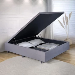 Cama Box Baú Viúvo 120x203x34 cm Suede Cinza