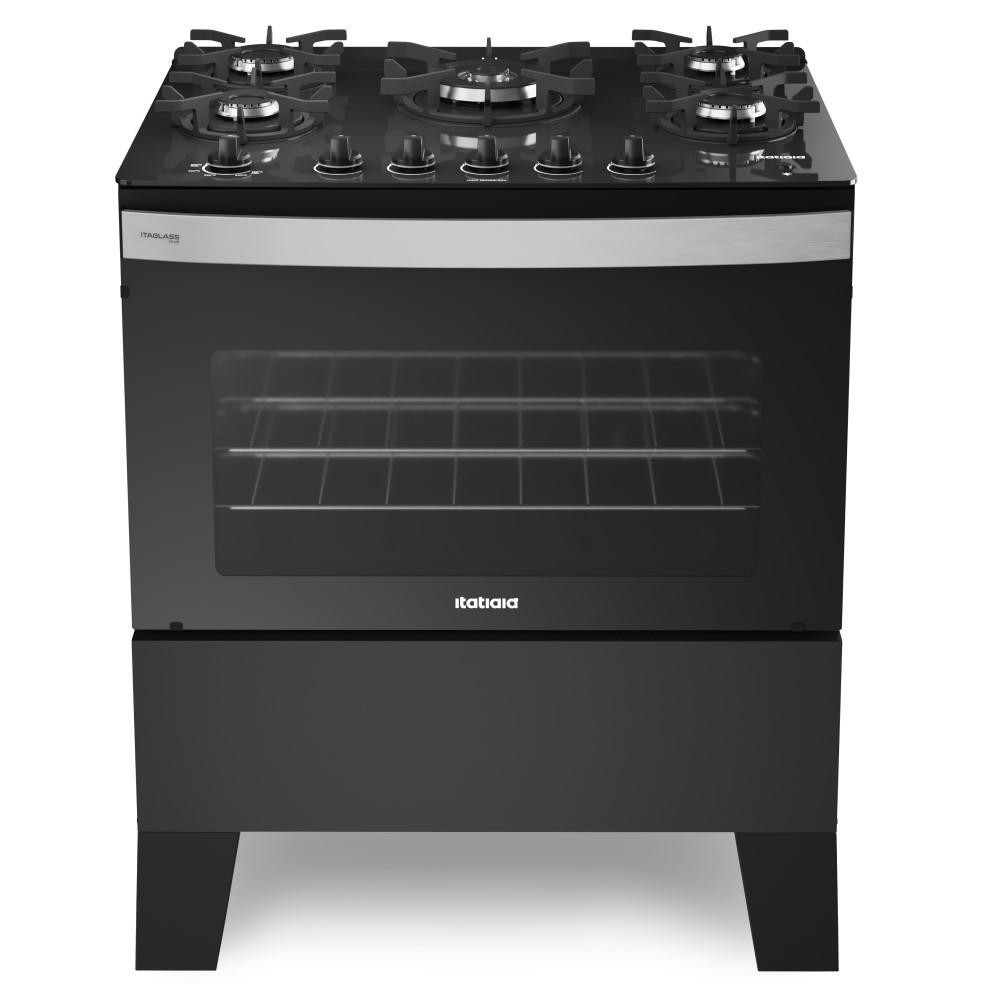 Fogão 5 Bocas Itatiaia Itaglass Plus Forno 82L Preto Bivolt em Oferta na Shopee