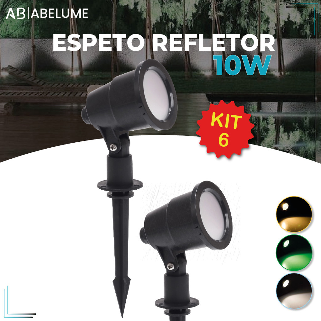 Kit 6 Luminária Espeto Jardim LED 10W | Luz de Gramado | À Prova D'àgua Avançada | Luz Branco Frio | Branco Quente|Verde
