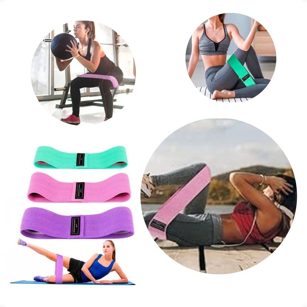 Kit 3 Faixas Elásticas Exercícios Resistência 3 Níveis Casa Funcional Hip Band Academia Fisioterapia Treino Ginástica Musculação