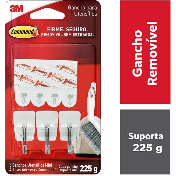 Gancho Adesivo Command Mini ATE 225G 3 Unidades 3M em Oferta na Shopee