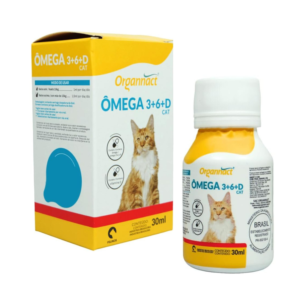 Ômega 3+6+D Cat Organnact Suplemento Gatos 30ml