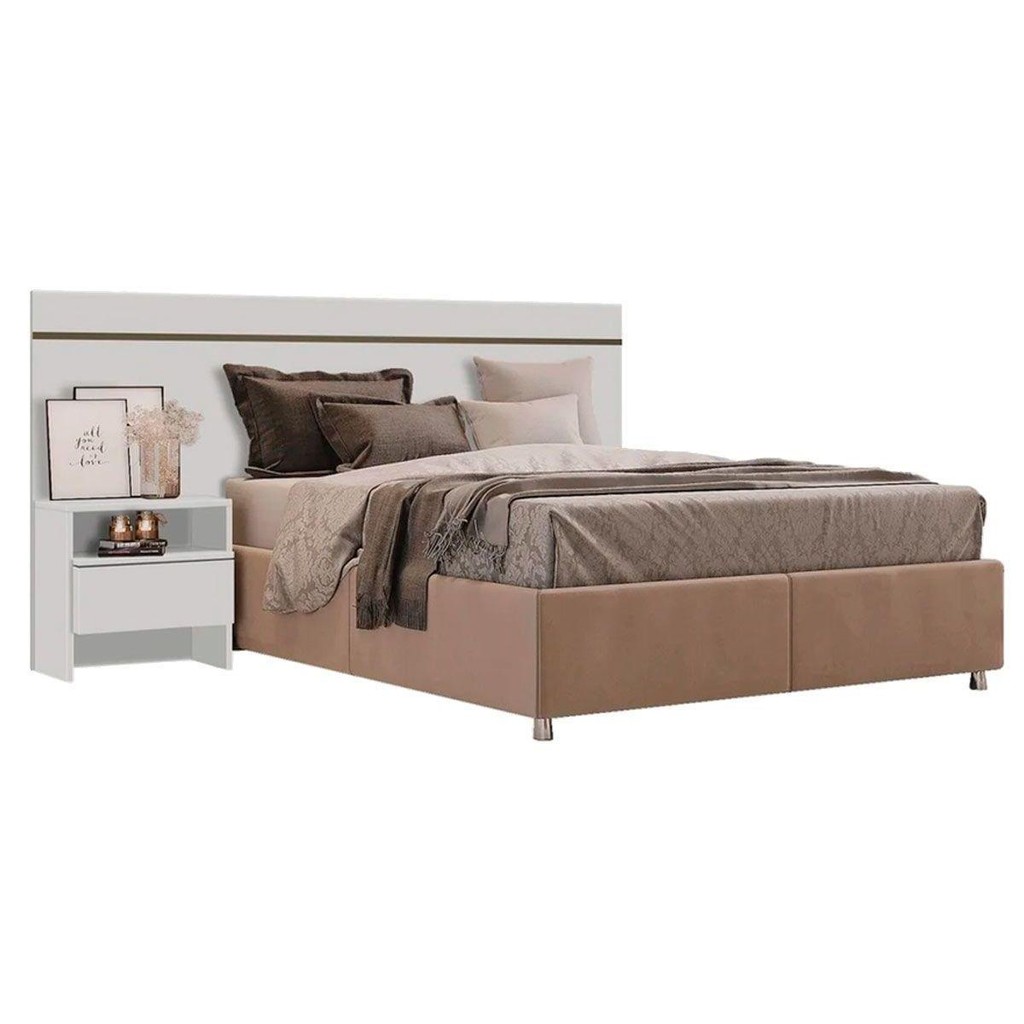 Cabeceira Cama Box Madeirado Branco Casal Prime 1 Mesa c/ 1 Gaveta Branco - Novo Horizonte - Home & Living