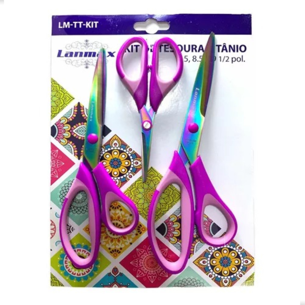 Kit 3 Tesouras Titânio P/ Corte E Costura Profissional