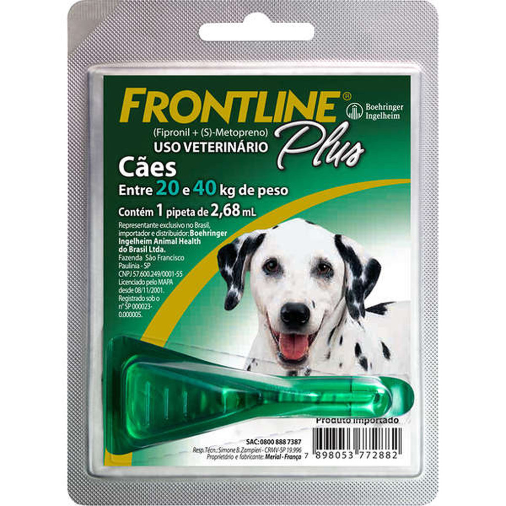 Frontline Plus para Cães de 20 a 40 Kg - 1 Pipeta - 2,68 mL em Oferta na Shopee