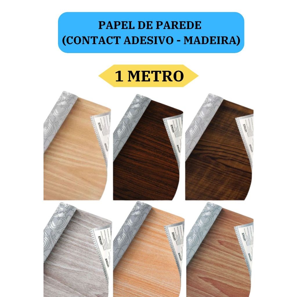 Papel Adesivo Contact Imita Madeira 1mt x 45cm Envelopamento de Móveis Lavável