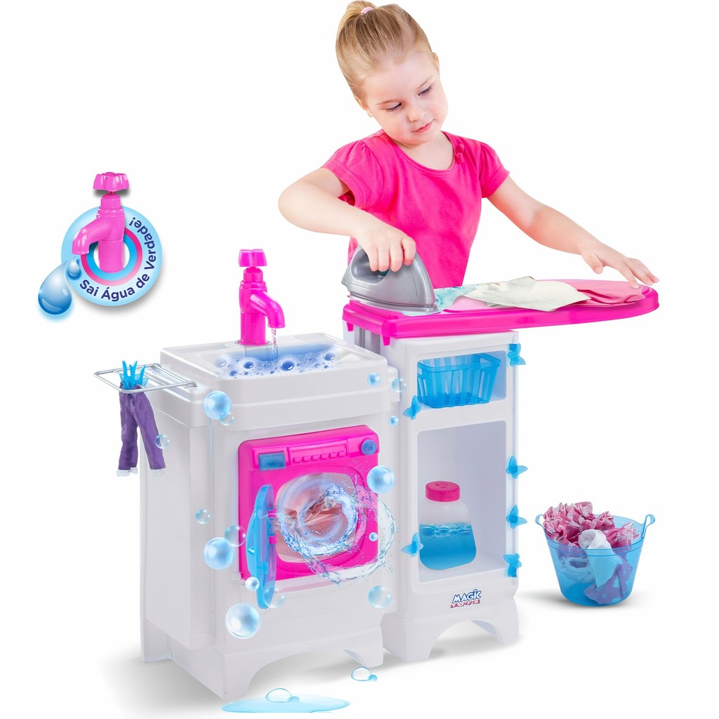 Lavanderia Infantil Lavadora Lava E Passa Secadora Sai Água Com Acessórios Magic Toys em Oferta na Shopee