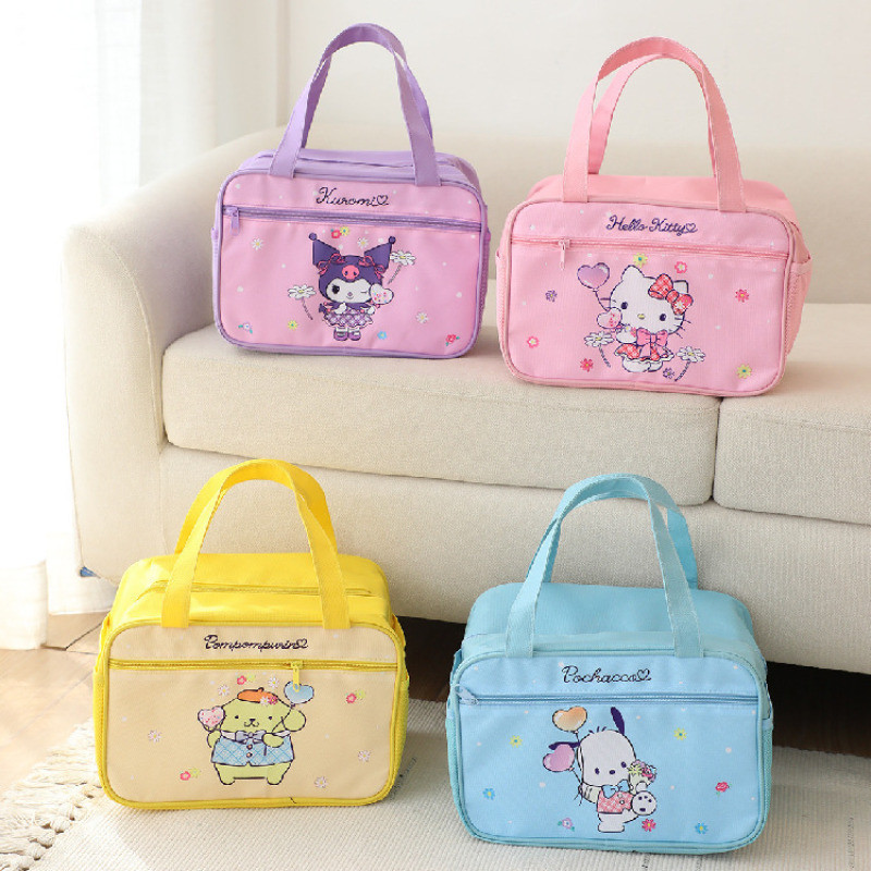 Novo Padrão De Desenho Animado Impressão Fofa Kuromi Cinnamoroll Melody Hello Kitty Alta Capacidade Com Bolsos Laterais Bolsa De Almoço Mamãe Bento Mão