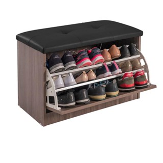 Sapateira Puff Bau Cama Versatile Premium Luxo Até 12 Pares Marrom - Estofado Preto em Oferta na Shopee