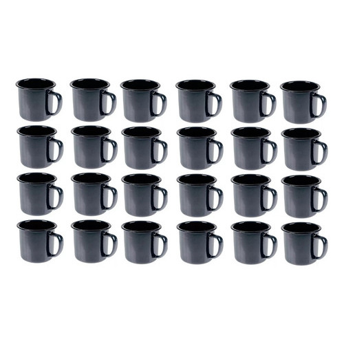 Caneca Esmaltada Retro 150ml Preta Vintage Jogo 24 Pcs