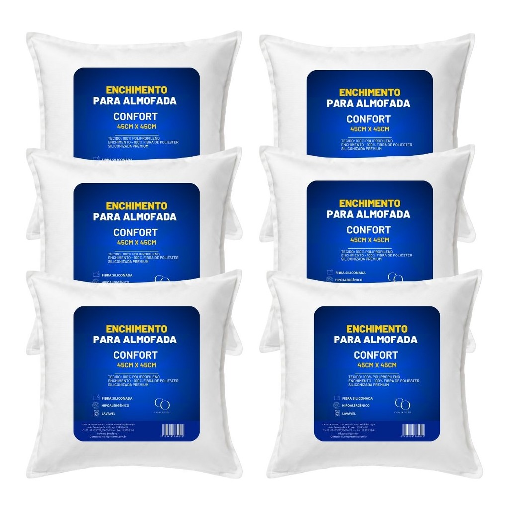 Kit 6 Enchimento De Almofada Luxo Para Sofá 45 x 45 100% Fibra Siliconada Antialérgica Decoração em Oferta na Shopee