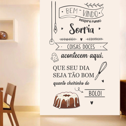 Papel de Parede Adesivo Bem-Vindo Confeitaria Bolo Caseiro Decoração Charmosa CB3