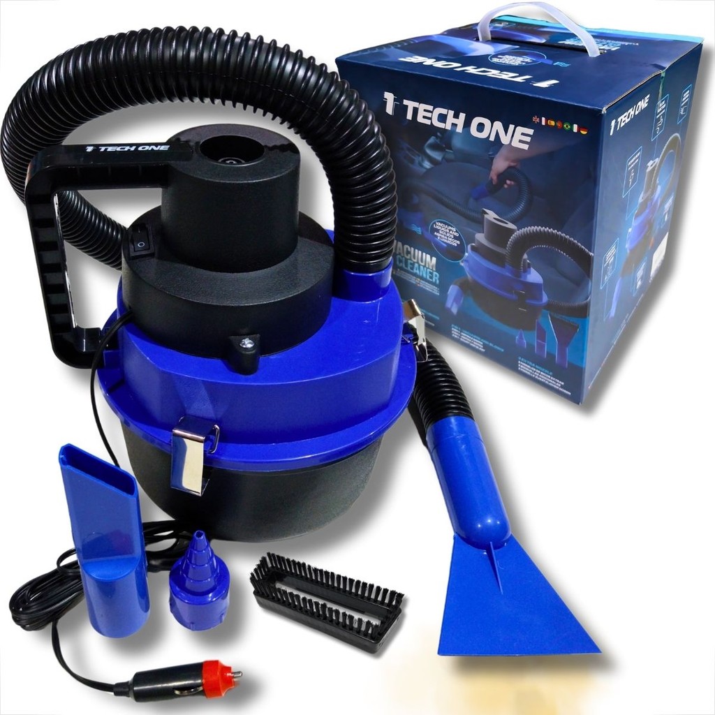 ASPIRADOR DE PÓ E LÍQUIDO AUTOMOTIVO PORTÁTIL TURBO POTENTE TECH ONE 12V 90W AZUL VACUUM CLEANER