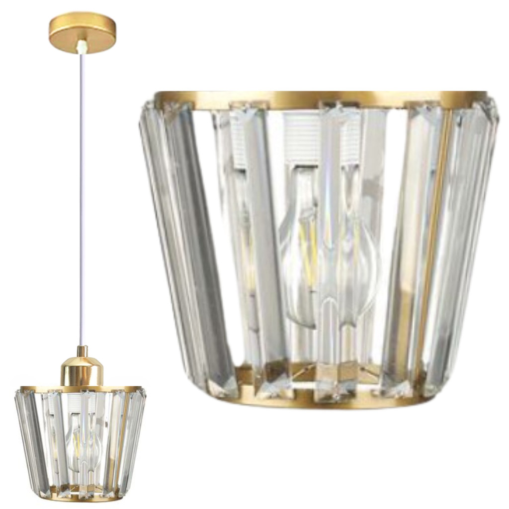 Luminária Lustre 15cm Pendente Dourado Metal Cristal Suspenso Teto Gimpo KJDD-E-009-GOLD
