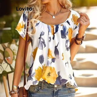 Lovito Blusa casual floral colorblock para mulheres LNL75102 em Oferta na Shopee