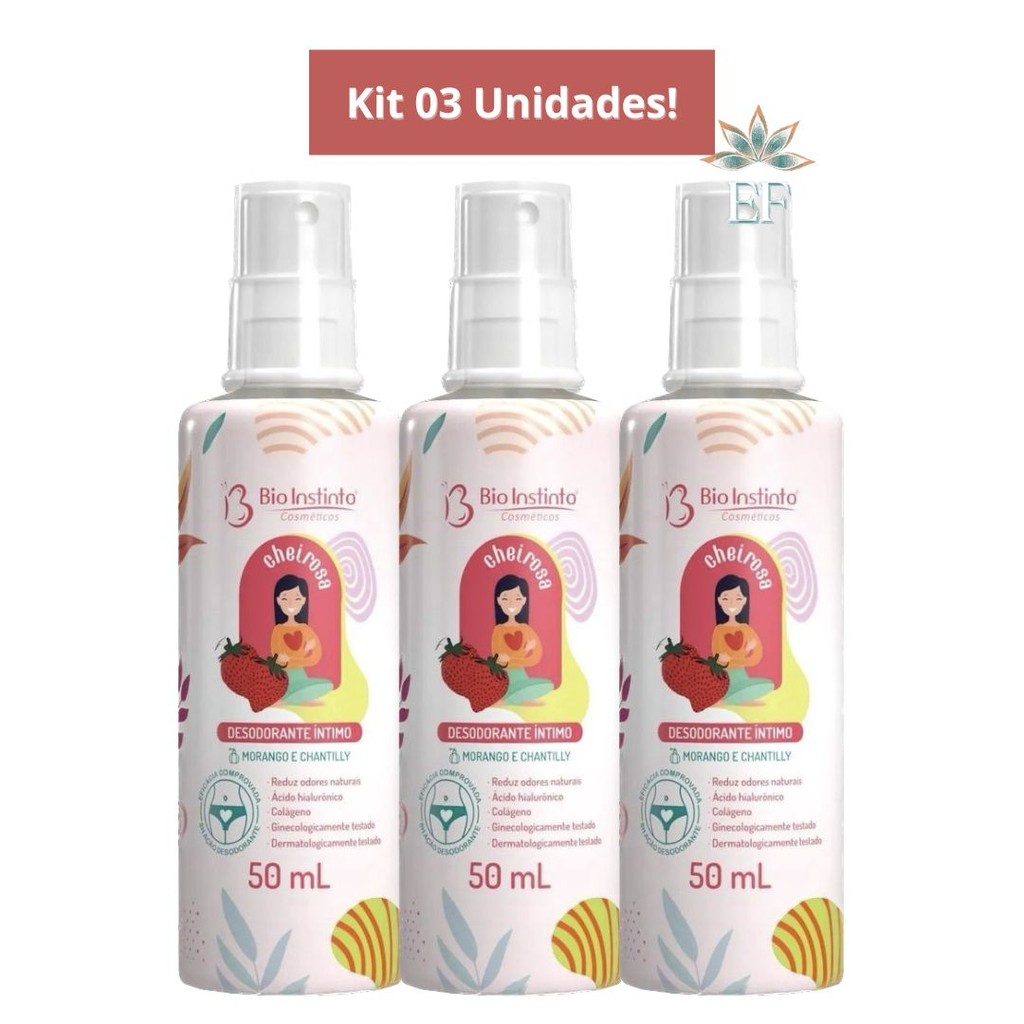 Kit Com 3 Unidades Desodorante Íntimo Cheirosa MORANGO E CHANTILLY 50mL Bio Instinto