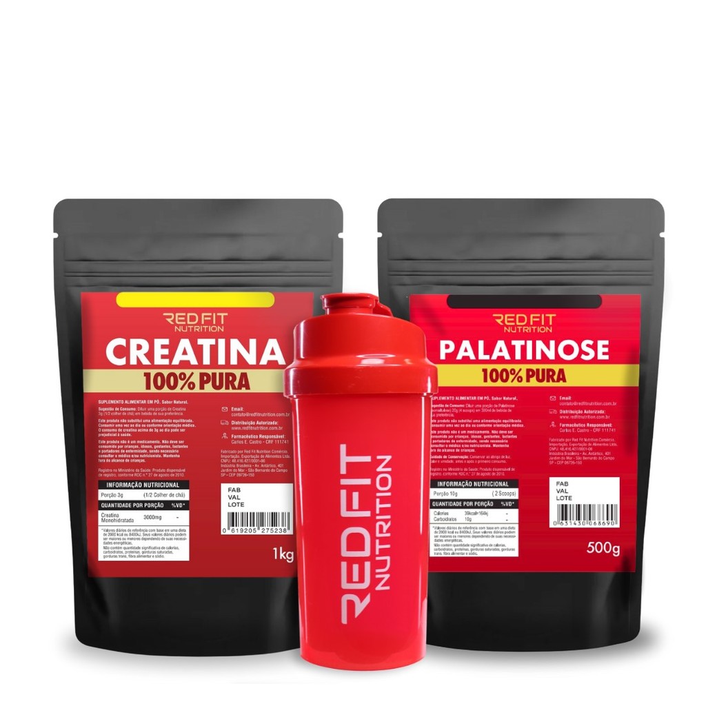 Creatina Monohidratada 1Kg Isomaltulose Palatinose 500g - 100% Pura Matéria-Prima Importada - Red Fit Nutrition