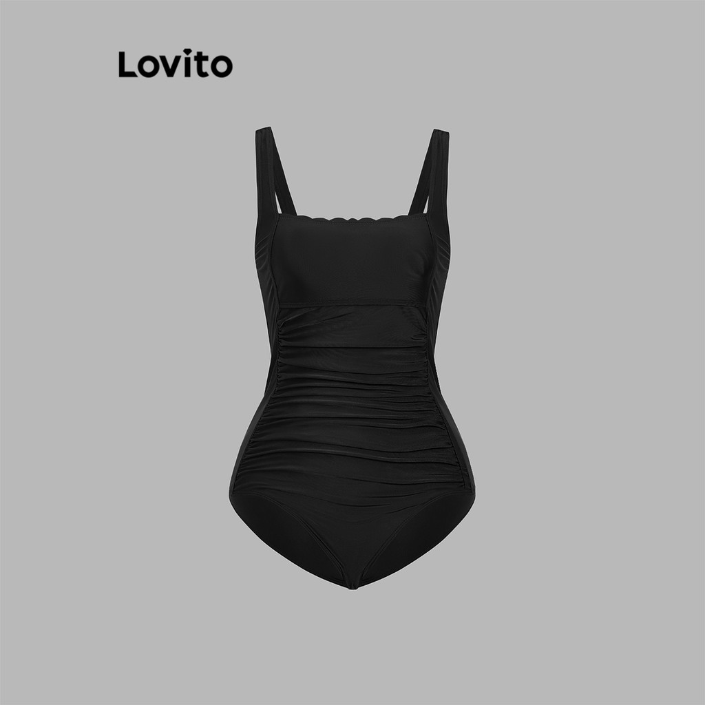 Detalhes do Lovito Elegante Simples Básico One-Pieces para Mulheres LBL16819
