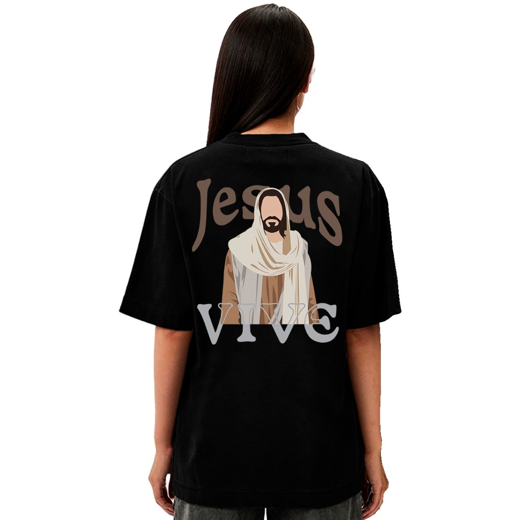 Camiseta Oversized Streetwear Estampada Masculina Feminina camisa 100% Algodão Religiosa Crença Jesus Vive