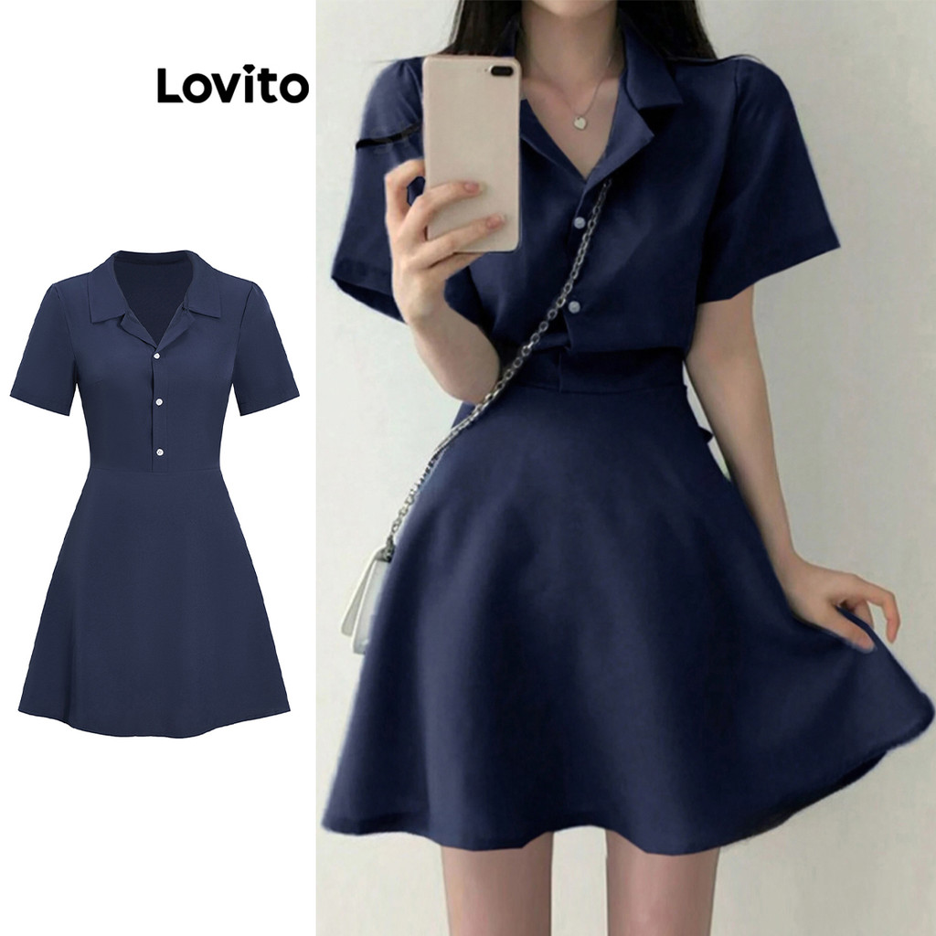 Lovito Vestido Casual Vestido Plissado Liso Para Mulheres L99ED190 em Oferta na Shopee