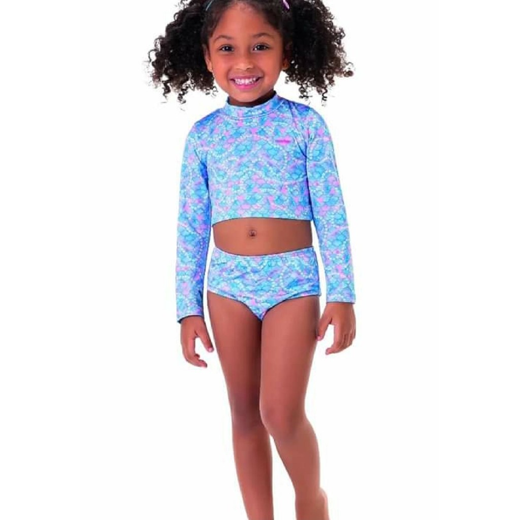 Biquíni Infantil  Cropped e Calcinha Sereia Proteção UV50+