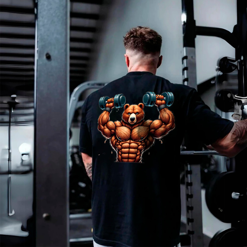 Camiseta Estampada Oversized Streetwear Masculino 100% Algodão Urso Maromba Academia Treino