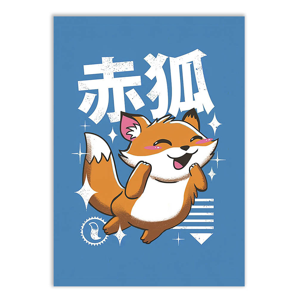 Placa Decorativa Raposa Estilo Anime Fundo Azul Decoração Poster