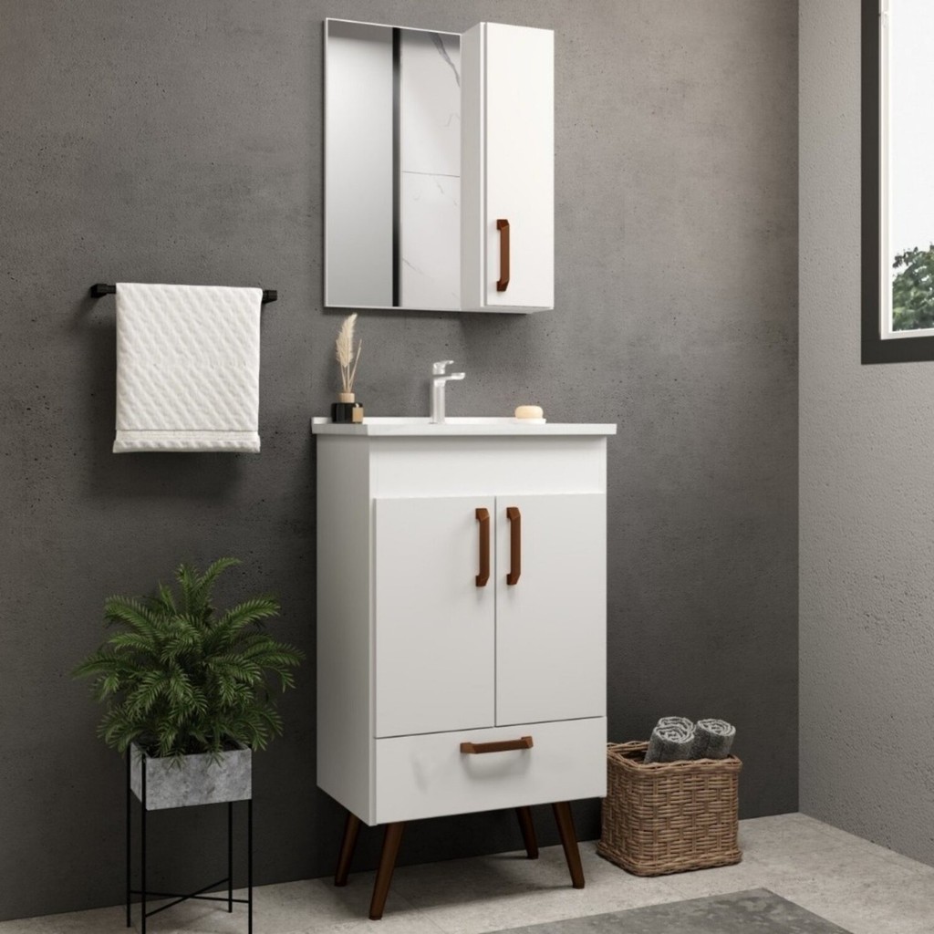 Conjunto para Banheiro 3 Peças 1 Gabinete com Lavatório 1 Armário com Espelho Málaga - Home & Living