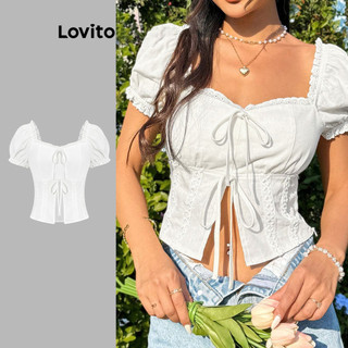 Lovito Blusa casual lisa com costura frontal em tecido para mulheres L106AD330 em Oferta na Shopee