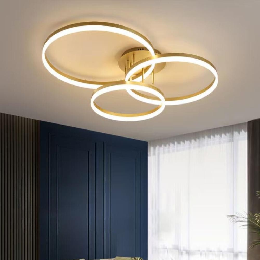 Luminaria Plafon de Teto LED Moderno Para Sala 45w 3 Em 1 Bivolt Circles Anéis Dourado